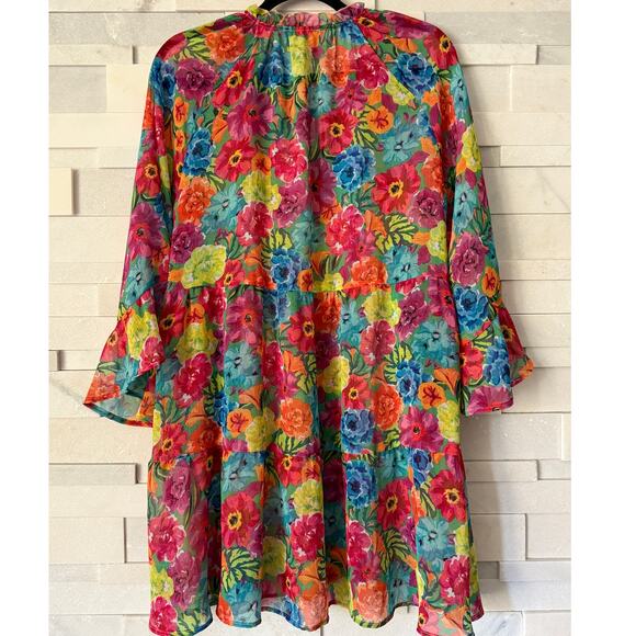 SHOW ME YOUR MUMU Viola Tiered Poet Slv Flowy Mini Dress Bright Floral Soiree S - Picture 3 of 5